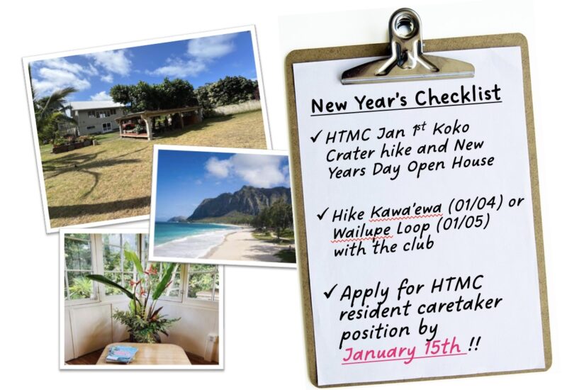 Photos of Waimanalo and a checklist with "Apply for HTMC resident caretaker"